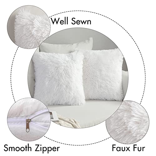 Image of MIULEE Pack of Decoration 2 Luxury Faux Fur Throw Pillow Covers Deluxe Spring Cute Decorative Plush Pillow Case Cushion Cover Shell for Sofa Bedroom Car 20x20 Inch White