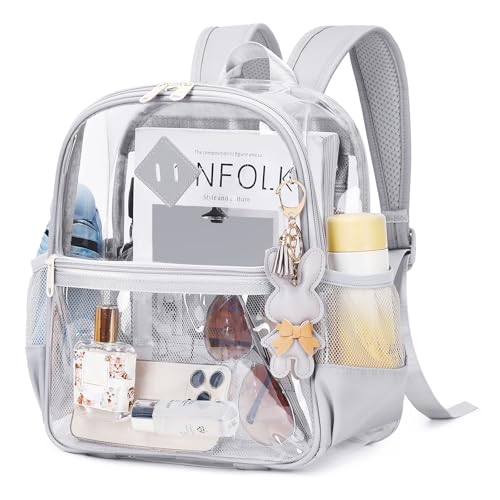 Image of MUSEVOS Clear Backpack for Stadium Events Approved 12x6x12, Thick TPU Mini Clear Bag with Front Pocket for Concert Sport Events Work Travel, Grey