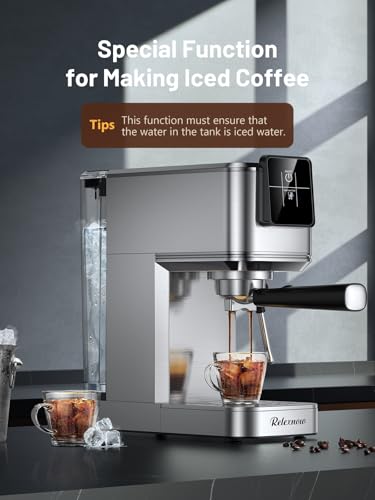 Image of RELEXNOW Espresso Machine, 20 Bar Professional Espresso Coffee Maker with Milk Steam Wand, Hot and Iced Coffee Machine, Stainless Steel Compact Coffee Machine for