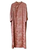 Women Modern Cheongsam Maxi Dress Evening Short Sleeve Dress Floral Brocade Stand Collar Qipao (US, Alpha, One Size, Regular, Regular, Pink)