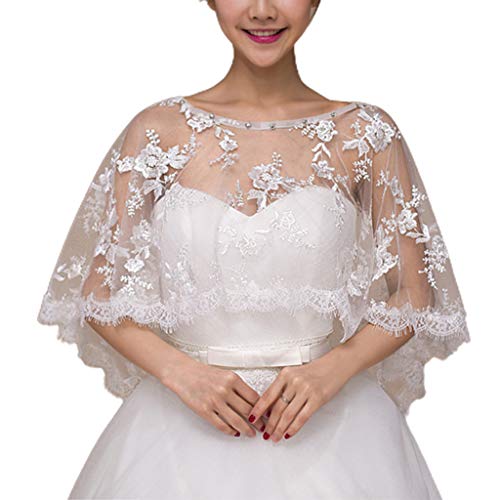 Women Embroidery Floral Lace Wedding Shawl Cape for Rhinestone Bridal Capelet