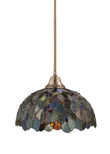 Toltec Lighting 26-BN-995 Stem Pendant Light Brushed Nickel Finish with Blue Mosaic Tiffany Glass, 16-Inch