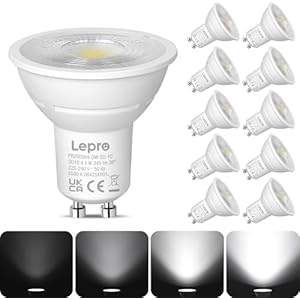 Lepro Ampoule LED GU10 Dimmable, 4,5W Équivalent 50W, Blanc Froid 6500K, 345lm, Faisceau Étroit 38°, Lampe Intensité Variable 220-240V, Lot de 10