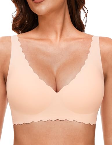 Deep V Petal Bras for Women No Underwire Soft Wireless Bras Comfort Seamless Bralettes with Extender