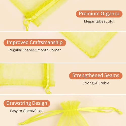 Image of Crweety 50PCS Organza Bags 4x6 Yellow Small Gift Bags Mesh Drawstring | Party Favor Goodie Bag Bulk, Jewelry Sachet Candy Treat Soap Makeup Pouches, Wrap for Wedding Baby Shower Birthday Halloween