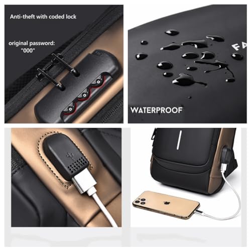 Crossbody Anti-Theft Sling Bag for Men Women,Casual Shoulder Backpack Waterproof Chest Daypack with USB Charging Hole (Black)3