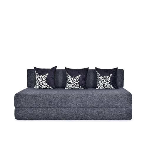 Image of Three Seater Sofa Cum Bed 5x6 Ft with Soft Foam Cushioning, Comfortable Foldable Sofa Bed for Living Room, Bedroom, Guest Room & Office(Dark Grey)