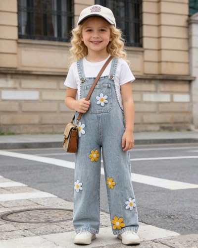 Image of OLMRJKD Toddler Girl Summer Clothes Short Sleeve Denim Overall Jumpsuit with Top Girls Spring Outfits Set