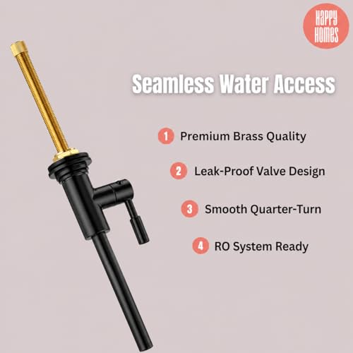 Image of Happy Homes Brass Inverted RO Tap - Ideal for Cupboard RO Water Purifiers - Durable Drinking Water Filter Tap (Black)