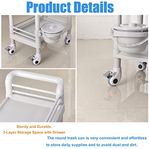 Rolling Utility Cart,Qiwey Utility Cart With Big Drawer,3-Tier Esthetician Cart With Wheels For Beauty Salon Spa Commercial Hospital Office Lab Cart #TOP2