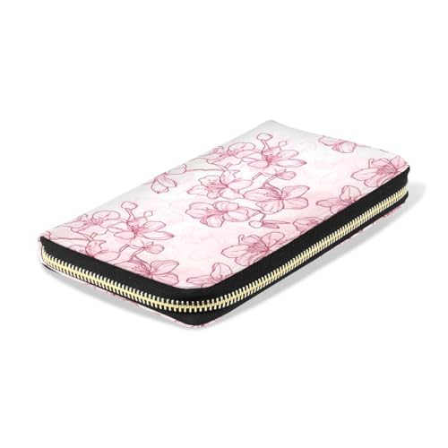 Long Wallets Leather Bifold Wallet for Women Cherry Blossom Pink with Zipper Large Capacity Credit Card Holder4