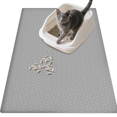 Tapis De Litiere Pour Chat, Tapis Litiere Chat, 86.4 * 56CM Anti Rutsch Katzenstreu Mat, Antidérapant, Imperméable Et Facile À Nettoyer Pour Façades De Bacs À Litière(Gris)
