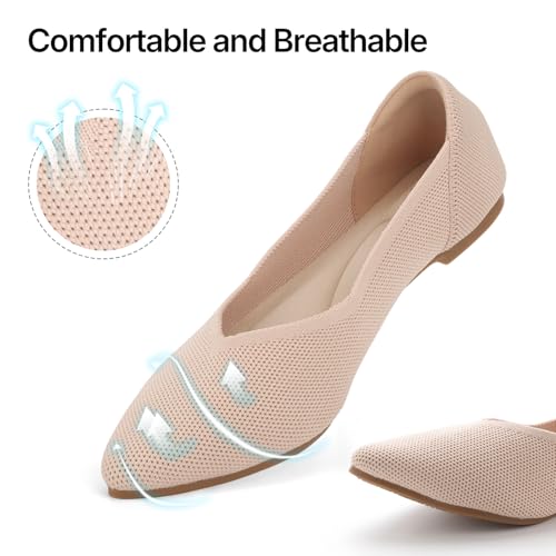 Image of ATHMILE Pointed Toe Flats for Women Comfortable Knit Ballet Flats Shoes