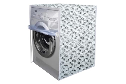 Image of Stylista PVC Washing Machine Cover Compatible for IFB 8 KG Fully-Automatic Front Loading SENATOR NEO SXS 8012, Waterproof and Dustproof, Floral Pattern Light Gray