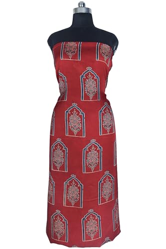 Image of Ethnics of Kutch Women's Ajrakh Modal Silk Natural Dye Hand Block Print Unstitched Kurta Fabric (For Lenght - Refer Bullet Point Below)