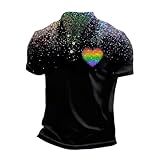 Generisch Polo da uomo a maniche corte con colletto stampato, maglia traspirante per le giornate estive casual, Nero , 4XL