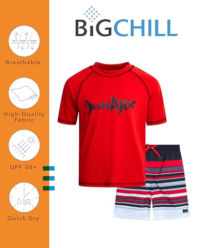 Big Chill Boys Rash Guard Set - 2 Piece UPF 50+ Quick Dry Sun Protection Swim Shirt and Swimming Trunks (Sizes: 4-14)2