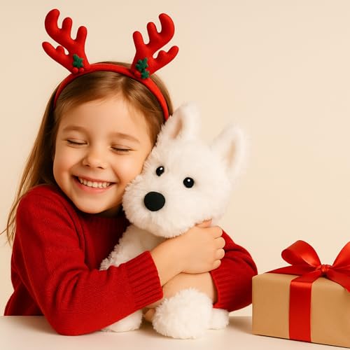 WEIGEDU West Highland White Terrier Hund Plüschtiere Tierspielzeug Weißer Westie Welpen Plüschtier mit bestickten Augen für Kinder Mädchen Jungen Baby, Geburtstag, Schlafenszeit Geschenk, 30.5 cm