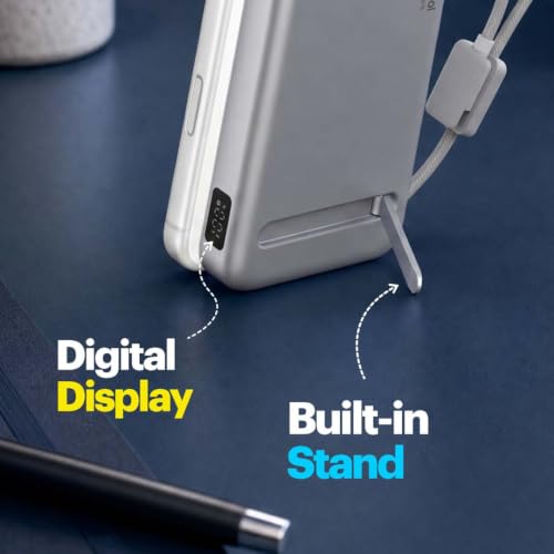 Image of Stuffcool Odin Plus 10000mAh Qi2.2 MagSafe Powerbank, 25W Wireless, 45W PD Wired, Built-in Type-C Cable, Stand & Digital Display, Charges iPhone 18 /18 Pro /Duo /Pixel 11 - 50% in 30 Mins Wirelessly