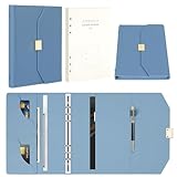NatureTouch Leather A5 Ring Binder Padfolio Notebook, Refillable Spiral Leather Journal Notebook, Metal Buckle Travel Binder Journal Personal Planner Notebook with Pocket，Blue