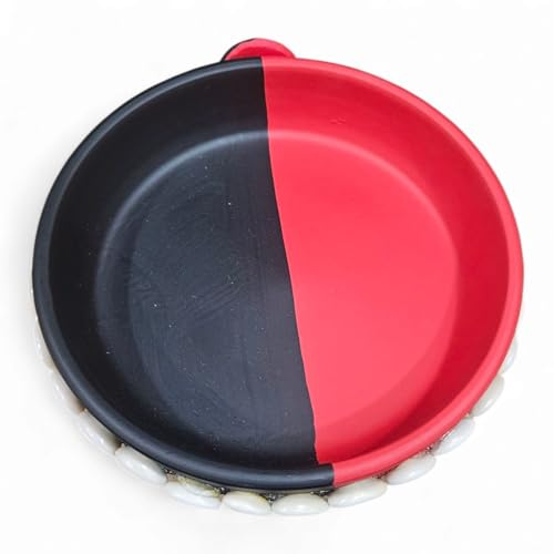 Elegua Red and Black Ceramic Offering Plate with Cowrie Shells – 6 Inch Santeria Ritual Dish for Protection and Offerings