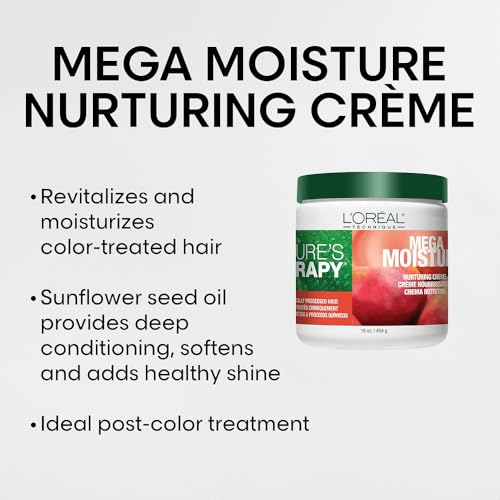 L'Oreal Technique L'Oréal Technique Nature's Therapy Mega Moisture Creme - Deep Conditioning & Detangling Hair Mask, Softens and Adds Shine With Botanical Extracts, For All Hair Types, 16 Oz, 6oz
