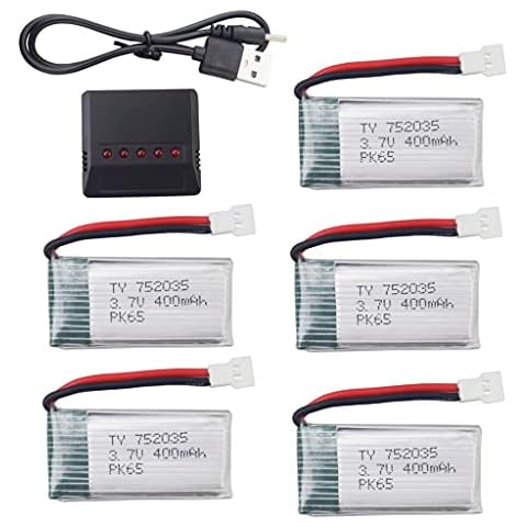 sea Jump 5PCS 3.7V 400mAh Li Battery with 5in1 Charger for SYMA Q11 H99W H31 H6C H98 TR-C385 TR-P51 TR-F22 Quadcopter Parts Aircraft Model Drone Battery AT-96 Cover