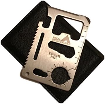 Ninja Outdoorsman 11 in 1 Stainless Steel Credit Card Pocket Sized Survival Multi Functional Tool - Stocking Stuffers, Christmas Gifts Under 10 Dollars (Single, Silver)
