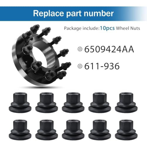 Image of 10Pcs Wheel Lug Nut Compatible with 2012-2022 Dodge Ram 3500 4000 4500 5500 Models M14-1.5 Flange - 22mm Hex 28.5mm Length Medium Pack of 10pcs Replace # 611-936 6509424AA