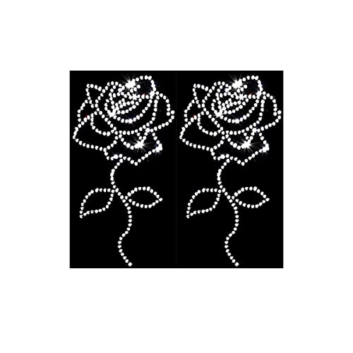 2 pcs Bling Rose Flower Silver Rhinestone Iron On 4' Height Rose Hotfix Transfer DIY Decal Emblem Patch