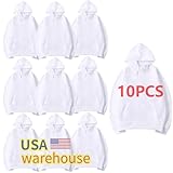 LaiHiulaan 10 PCS Sublimation Hoodies Blanks White Men 100 Polyester sweatshirt for Sublimation Bulk Hoodie Wholesale for Printing (Polyester, S)