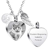 MeMeDIY Personalized Heart Paw Print Ashes Urn Pendant Necklace Custom Name/Photo/Date for Women Men