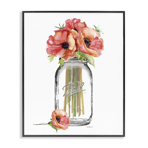 The Stupell Home Decor Collection Mason Jar Poppy's Framed Gisele Texturized Art, 16 x 20, multi-color