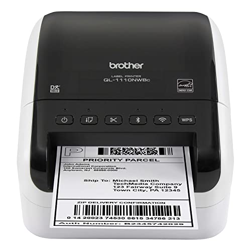 Brother Ql-1110Nwbc Wide Format Professional Desktop Label Printer With Wifi, Usb, Ethernet, And Bluetooth Connectivity, 69 Labels/Min Print Speed, 4" Wide, 300 Dpi, Monochrome, Tillsiy Printer Cable #TOP27