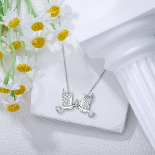 S925 Sterling Silver Dove Necklace Peace Dove Pendant Necklace Diamond Dove and Olive Branch Necklace for Women2