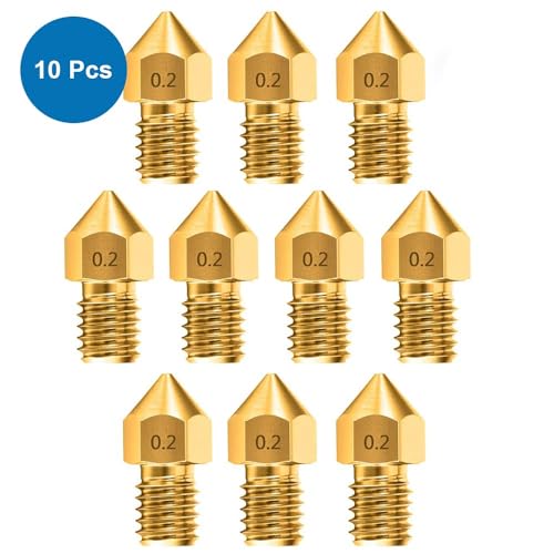 MMOBIEL 10 Stück Extruder für 3D-Druckerdüsen, 0.2 mm, Messing MK8, kompatibel mit Creality Baureihe Ender 3, Ender 5, CR-10/10S, Makerbot, inkl. 3 Reinigungsnadeln und Schraubenschlüssel