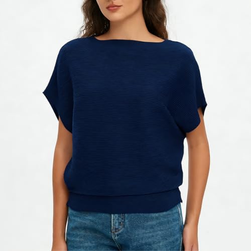 Image of EDSTAR Women Dolman Batwing Sleeves Knitted Sweaters Winter Boat Neck Pullovers Tops