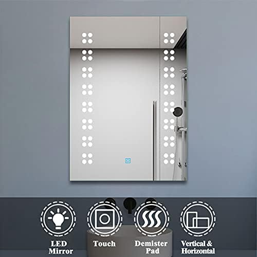 Rectangular Heated Bathroom Mirror with Touch Lights,Wall Mounted,IP44,Vertical or Horizontal (Type E, 500 x 700mm)
