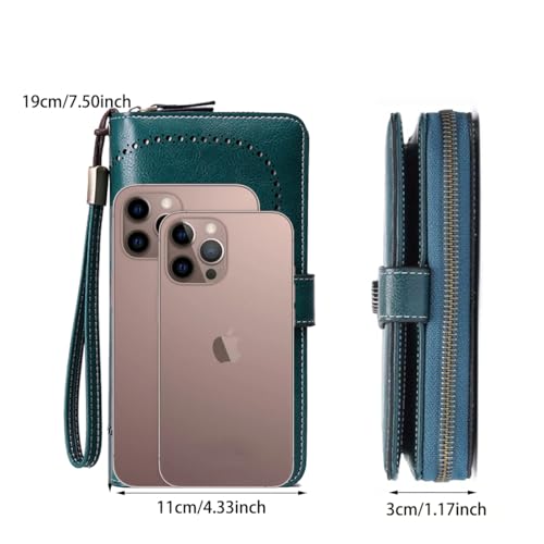 Image of Women Leather Wallet Crossbody Shoulder Bag with Double Zipper and Mobile Phone Purse with Shoulder Strap