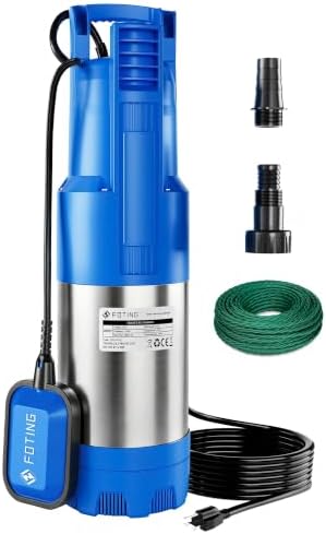 FOTING Tauch-Druckpumpe 3 inox, 800W Tauchdruckpumpe mit 6800 l/h Fördermenge, Förderhöhe max. 37 m, Eintauchtiefe max. 12 m, integrierter Schwimmerschalter, mit Schmutzfilter, ger