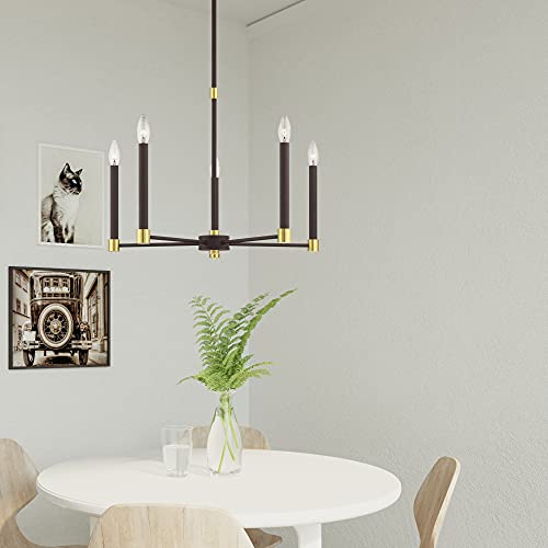 Image of Livex Lighting 46885-91 5 Light Brushed Nickel with Black Accents Chandelier