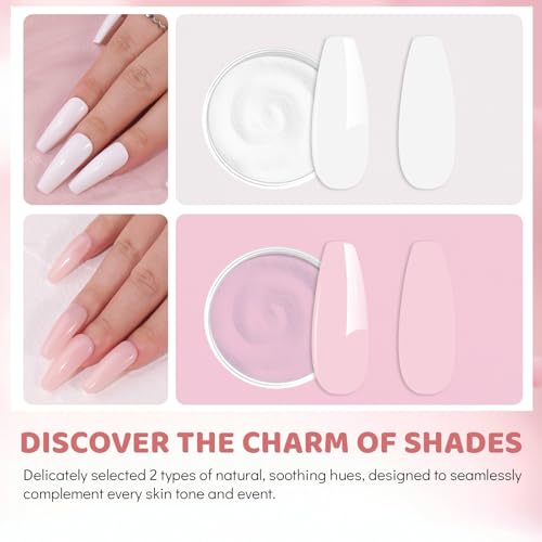 Aokitec Dipping Powder Nails Set - Rosa & Weiß Dip Powder mit 2-in-1 Dip-Base & Top Aktivator, Nageldesign Zubehör für DIY Nail Art, leicht zu tragen und zu verwenden, Nägel Selber Machen Set