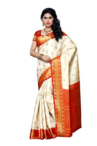off white red saree