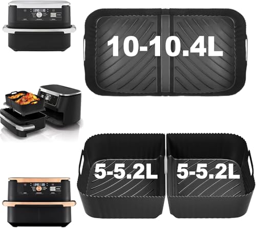 Pietuley Large Silicone Air Fryer Liners for Ninja Flex Drawer Air Fryer Accessories AF500UK/ Cosori Dual Blaze TwinFry 10L / Ninja Foodi Flexdrawer Dual Air Fryer 10.4L AF500UK