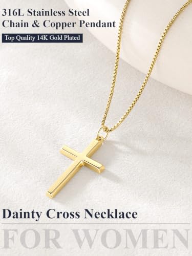 Image of U7 Cross Necklace for Women,Silver /14K Gold Plated Cross Necklace with 18-20 inch Box Chain,Tiny /Medium /Large Cross Pendant Necklace Religious Necklaces Christian Jewelry Gift for Her