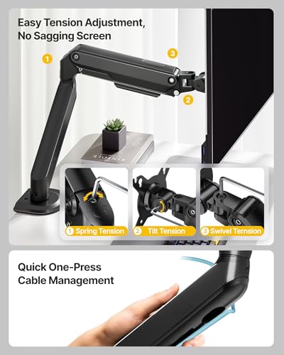 Image of monTEK Single Monitor Arm Mount for 17-32 Inch Screens, Heavy Duty Steel Mechanical Spring Desk Monitor Stand, Full Motion Adjustable Monitor Arm with Clamp & Grommet, VESA 75 /100, Holds up to 20lbs