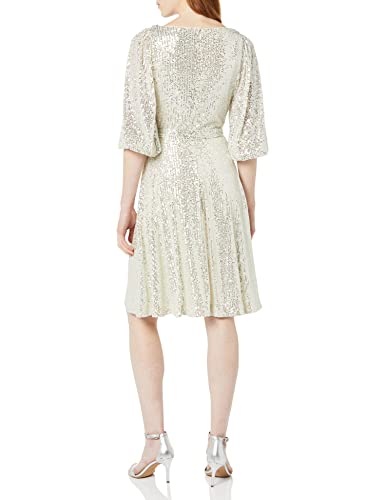Dkny Women's Long Sleeve Sequin Surplice Faux Wrap, Silver, 10 #TOP1