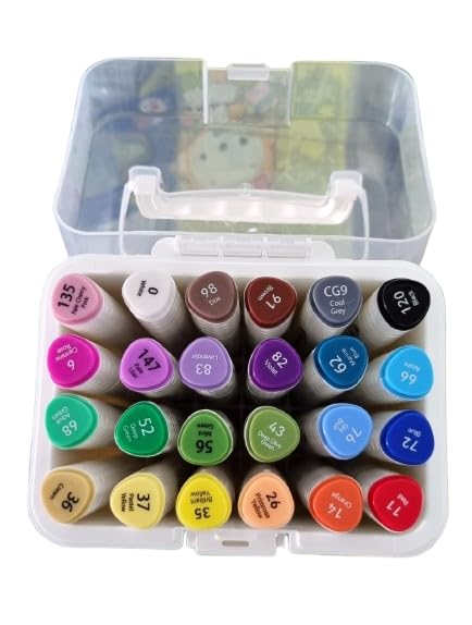 Image of FLAIR 24 Vibrant Shades Soft Art Marker Dual-Tip| Soft Chisel Point & Brush Tip Together| Triangular Body| Quick Drying| Draw Doodle Illustrate| Attractive Carry Case With Handle|,Multicolor