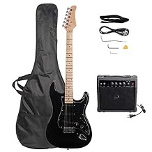 Electric Guitar 39" inch Complete Beginner Starter kit Full Size with 20w Amp,w/Strap,Bag,Guitar Amplifier,Power Wire,Plectrum,Tremolo Bar Black
