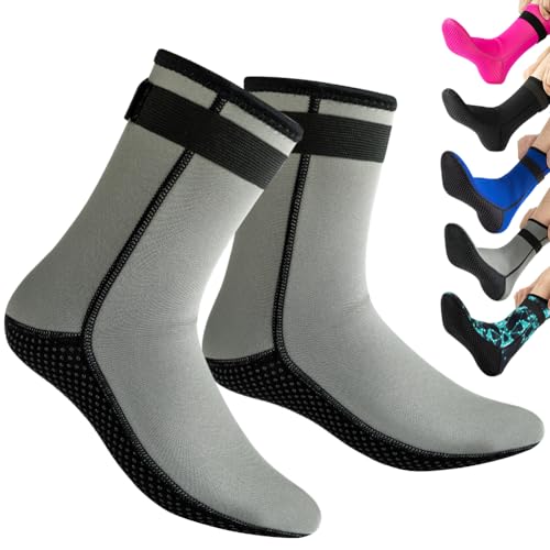 NARUTOO 3mm Neoprene Wetsuit Socks,Thermal Wetsuit Socks, Quick-Drying Diving Socks Boots for Diving Surfing Kayaking (CA/US, Alpha, X-Small, Regular, Regular, Grey)